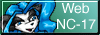 Character face with blue hair with the text Web NC-17.