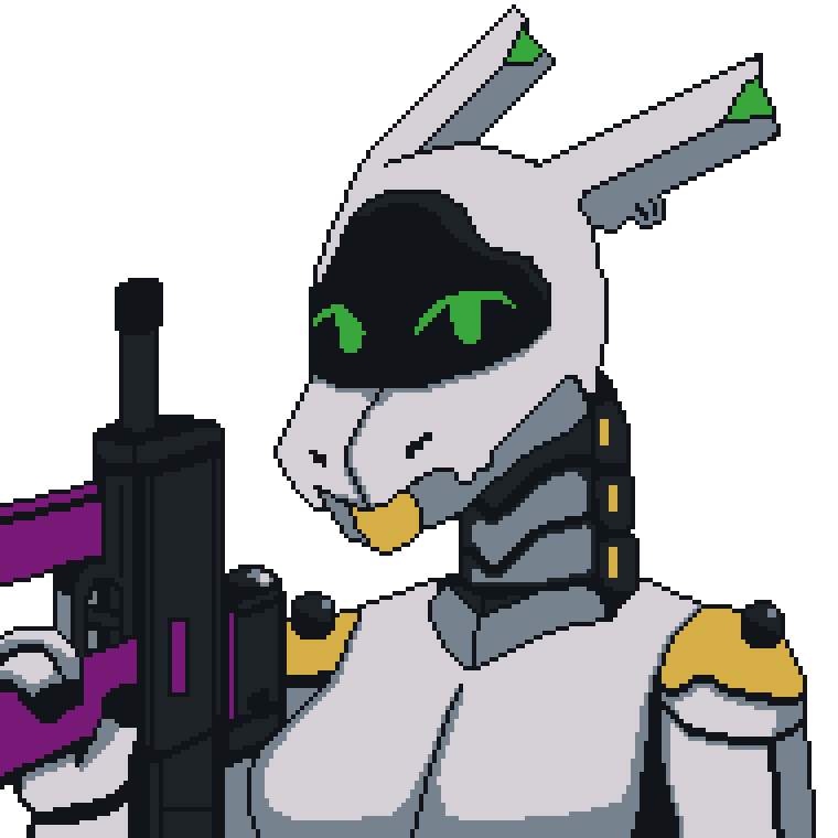 Jae the Synth posing with her gun