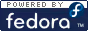 Fedora logo on a blue background with the text 'powered by Fedora'.